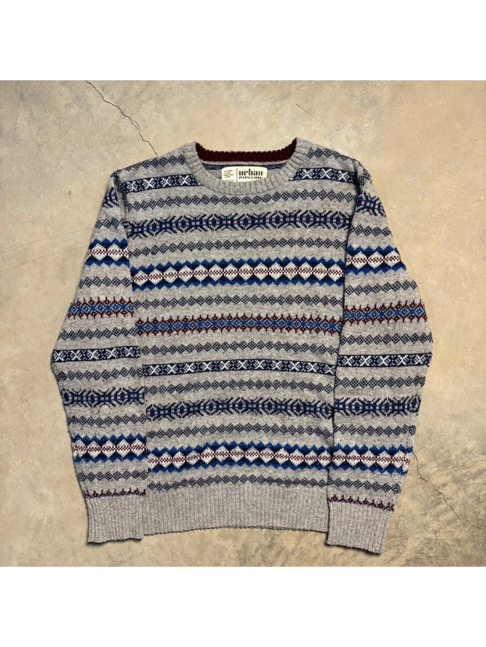 Y2K urban pipeline grandpa knit sweater gray